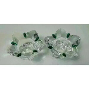Pair of Bohemia Crystal Candle Holders 2 Made In Czech Republic-24%Pbo Emerald